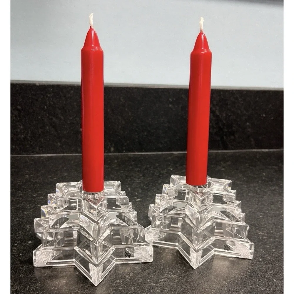 Vintage WMF Germany Lead Crystal‎ Star Shaped Tapered Candle Holder MCM Deco (2)